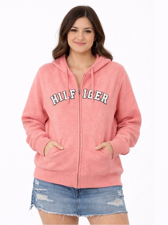 Tommy Hilfiger Sweaters - 🫶🏼 Tommy Hilfiger Pink Fleece Zip-Up Hoodie – Size L